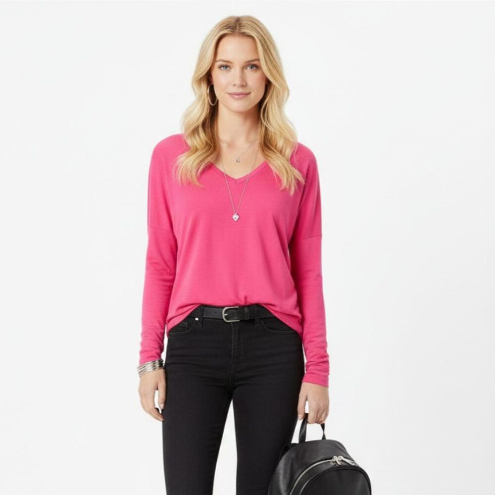 Vince Pink Long Sleeve V Neck Tee Shirt M